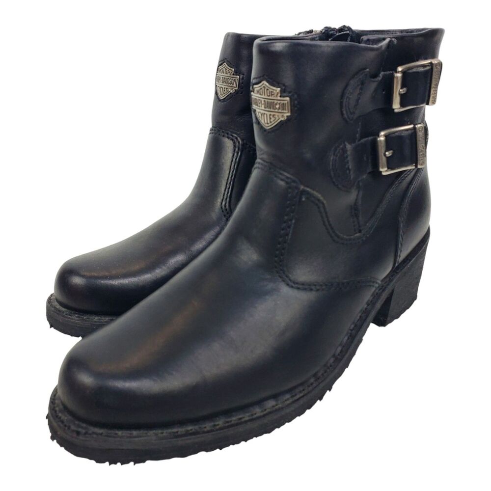 Vintage HARLEY DAVIDSON Boots Women Size 8 Leather Double Buckle Zip Biker 88450